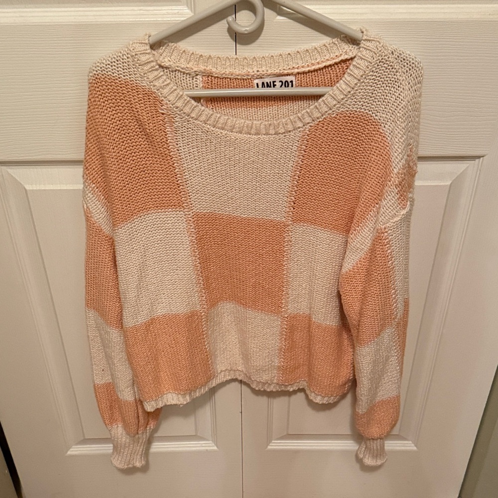 Lane 201 Women's Plaid Sweater - Peach and Cream